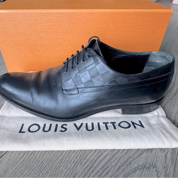 Louis Vuitton 📸 Black Leather Damier Style Oxfords - Picture 11 of 15